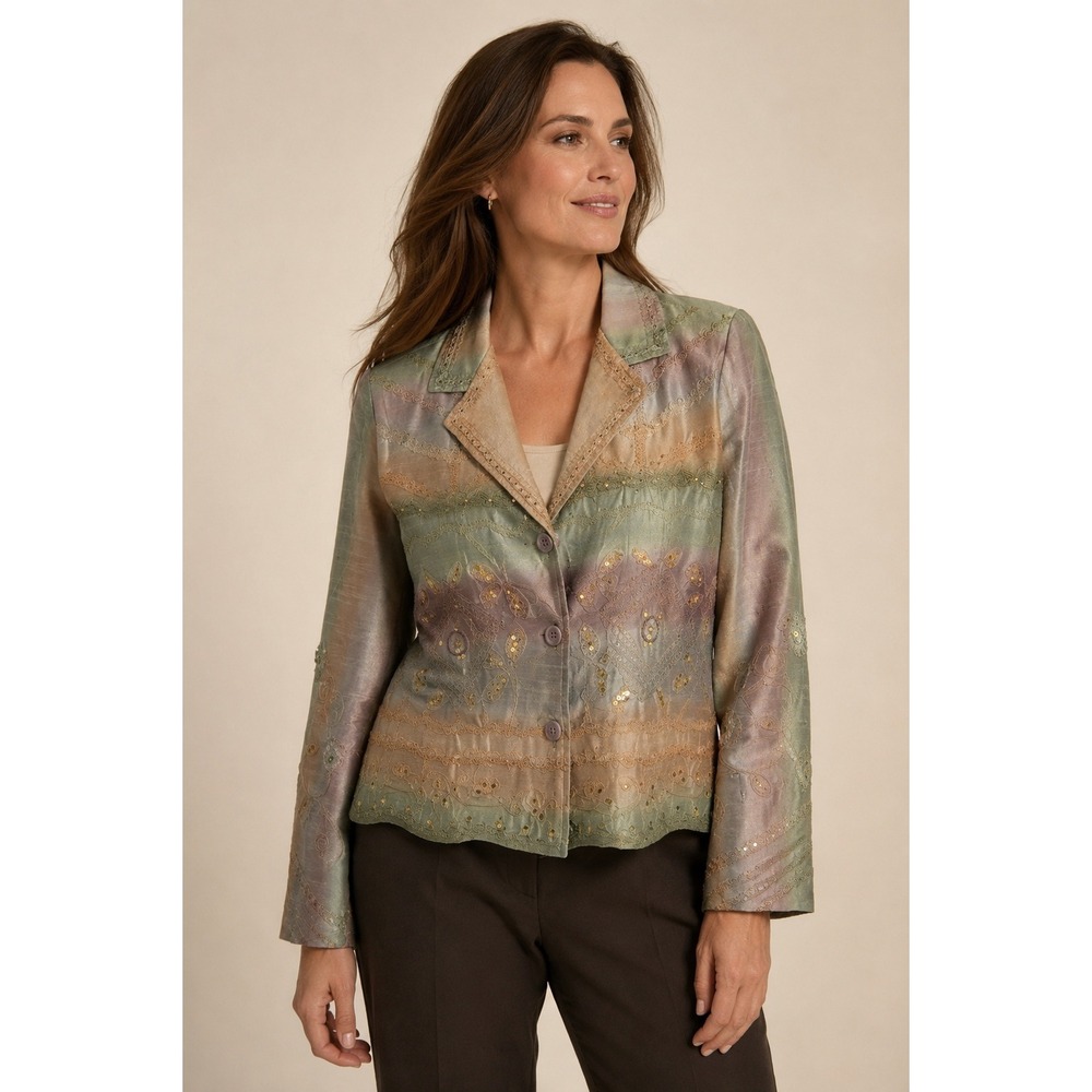 Mohito Iridescent‎ Blazer Womens Large Earth Tones Embroidered Sequin Artsy Boho